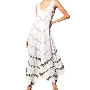 Young Fabulous & Broke Ali Boho Sleeveless Tie Dye Maxi Dress Medium Mauve Cream